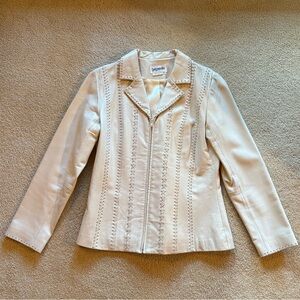 Bagatelle Cream Leather Blazer with Leather Accent Stitching.